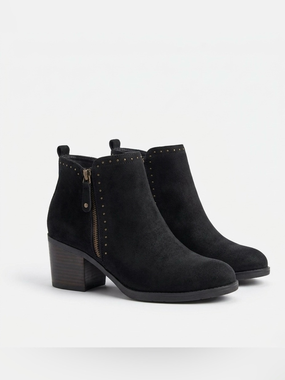 Sonoma Black Suede Ankle Booties with Side Zip & Stud Accents